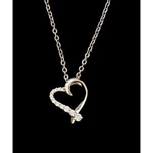 SAI Krishna 925 Sterling Silver CZ Heart Pendant Necklace 16" Chain